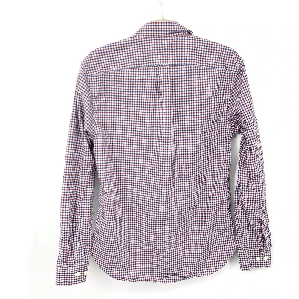 LL Bean Signature Men Size Small Shirt Red‎ Blue Checkered Plaid Long Sleeve Top